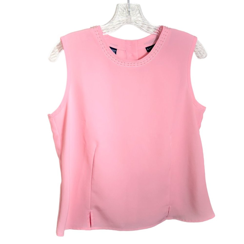 Karen Scott Sleeveless Pink Blouse w/Beaded Neckline & Button-Down Back, Size S